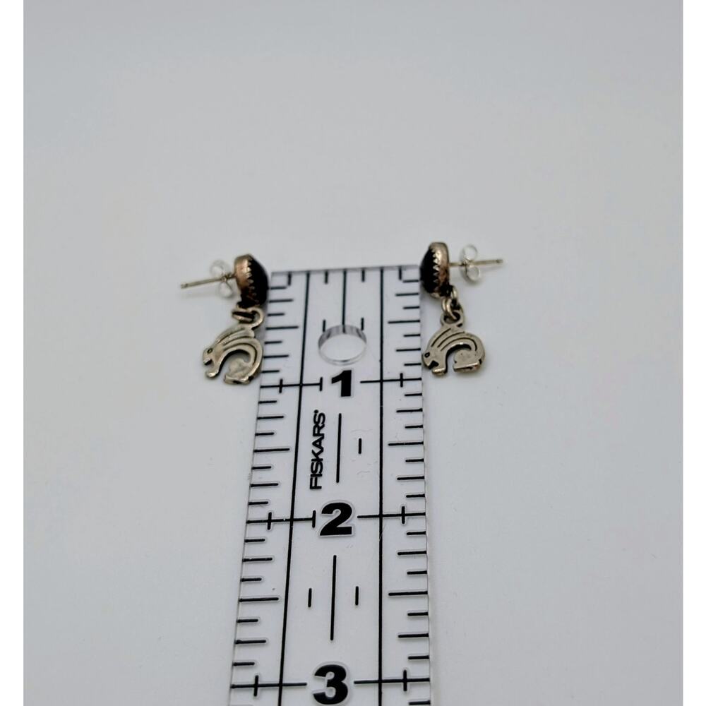 Rare NA Rabbit Totem and Blk Onyx Heart SS Earrings signed QT Quac Turquoise Inc - Picture 5 of 7